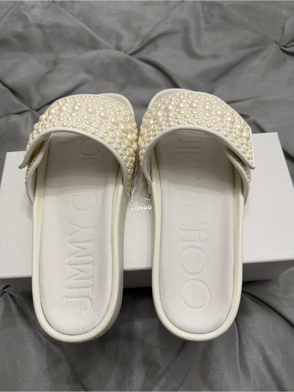 Jimmy Choo Ivory Pearl-Embellished Slide Sandals - Picture 5 of 8